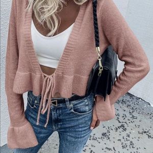 BRAND NEW Solid tie front crop cardigan - dusty pink